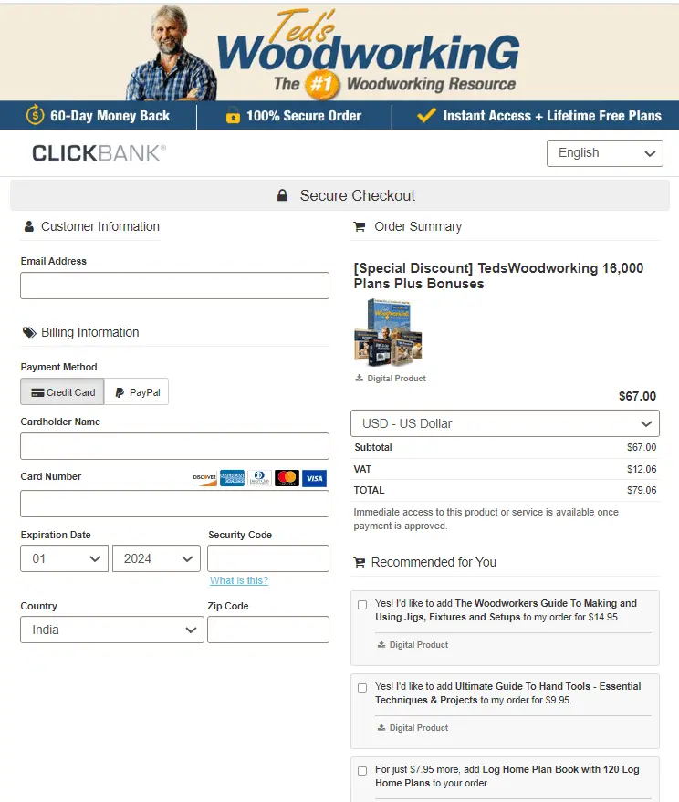 Ted’s Woodworking order-page